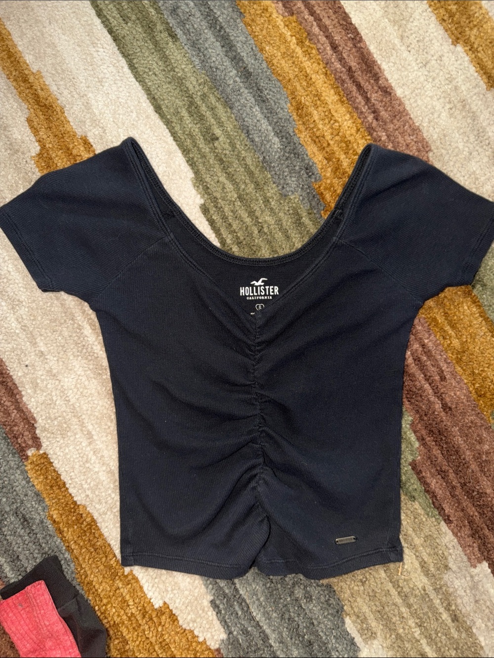 Hollister Black Ruched Scoop Crop Top